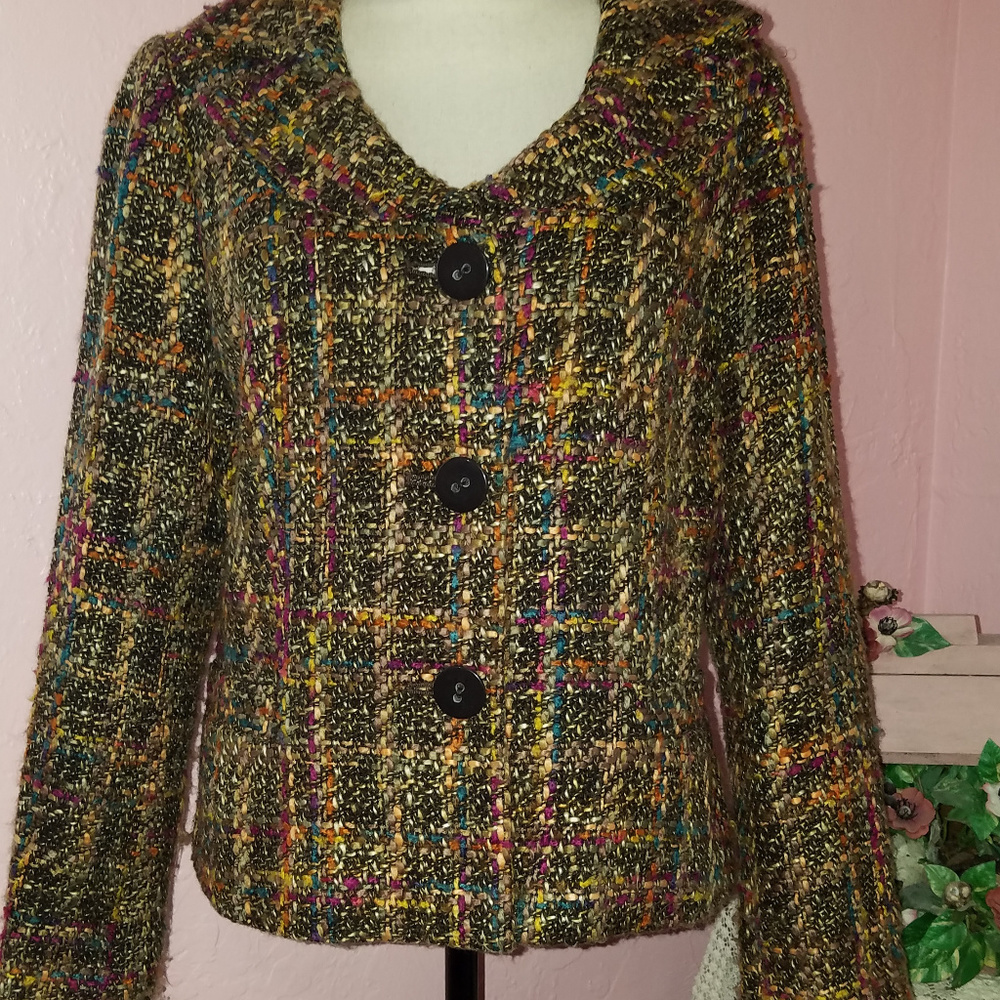 ON SALE MultiColored Lined Portrait Collar Tweed